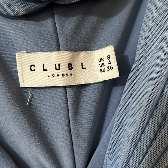 CLUB LONDON PRETTY PERFECT POWDER BLUE MATERNITY RUCHED MESH BARDOT MAXI DRESS - Picture 15 of 16